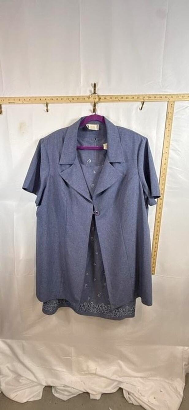 VINTAGE DBY II LTD Womens Plus Size 24W Dress Blazer Jacket Set 2pc Blue Floral